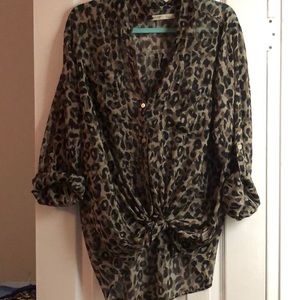 Leopard Print Button Down shirt 100%Polyester